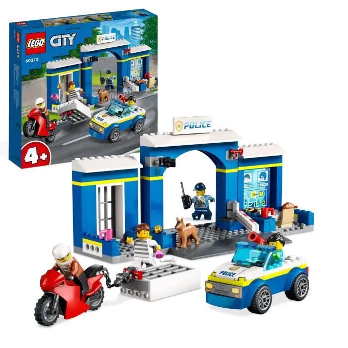 LEGO® City 60370 La Course-Poursuite au Poste de Police, Voiture en Jouet et Moto, Prison-0