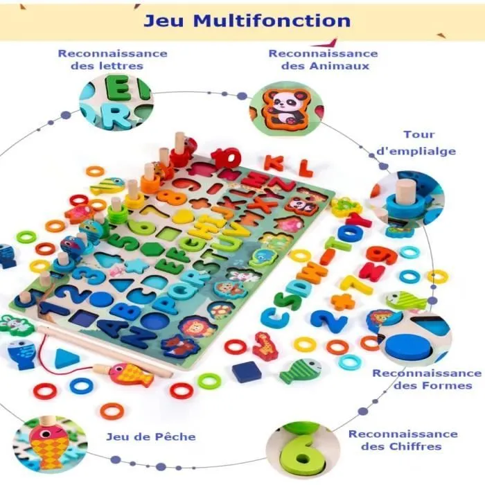 Jeux Montessori 1 2 3 4 5 Ans-Jouet en Bois-Puzzle Enfant-Jeux educatif-Apprendre a Lire-Alphabet Montessori-Cadeau Fille Garçon-1