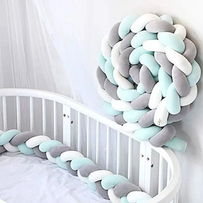 Tressée Tour De Lit Bébé Berceau Tissé À La Main Noué en Peluche Tressé en Peluche Coussin Bumper Lit Noué Oreiller 2M-0