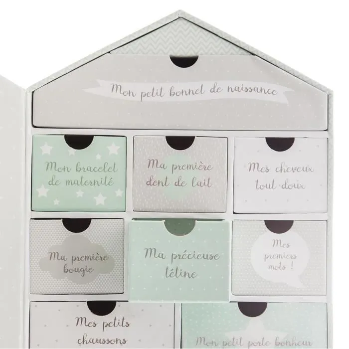 Coffret de naissance : boite à souvenirs + cadre photo - TAUPE et VERT Taupe-2