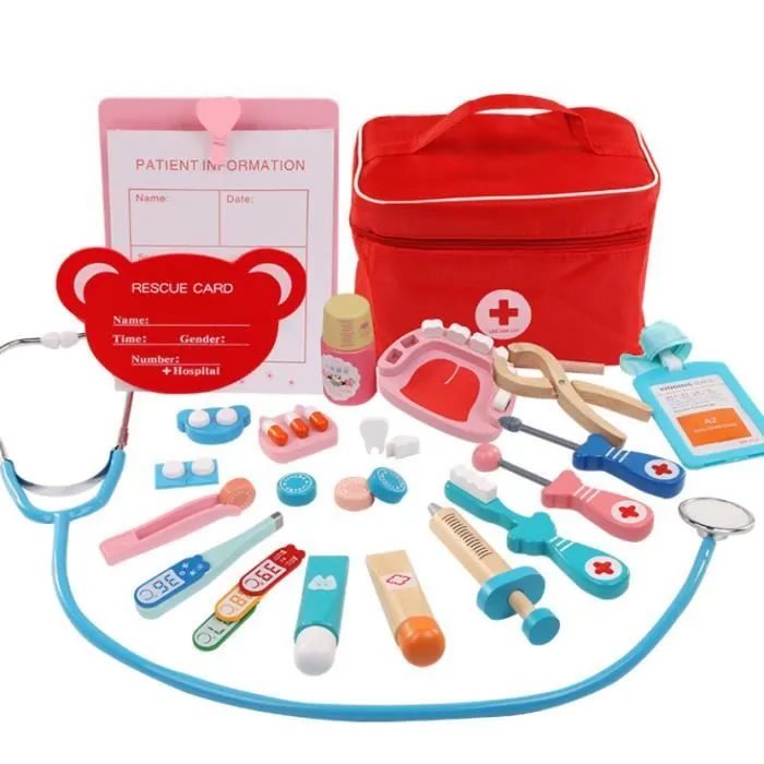 Jouet d'imitation - ZGEER - Malette Docteur Enfant Set - Bois - Rose - Simulation médicale - Jouet éducatif-0