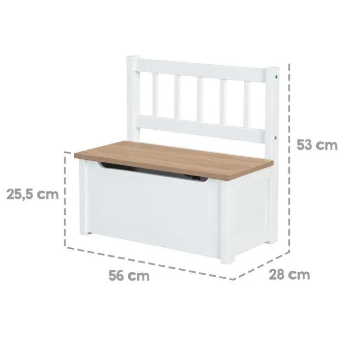 ROBA Banc Coffre à Jouets Woody pour Enfant - Meuble de Rangement en Bois 2 en 1 - Fermeture Douce - Blanc / Aspect Bois-3