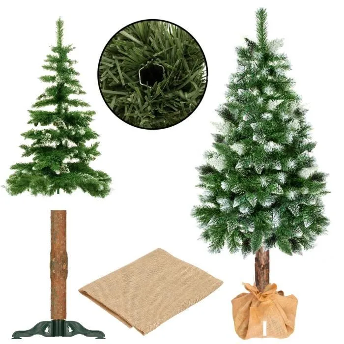 Sapin de Noël artificiel - SPRINGOS - 180 cm - Tronc en bois naturel - Neige artificielle - Pommes de pin-2