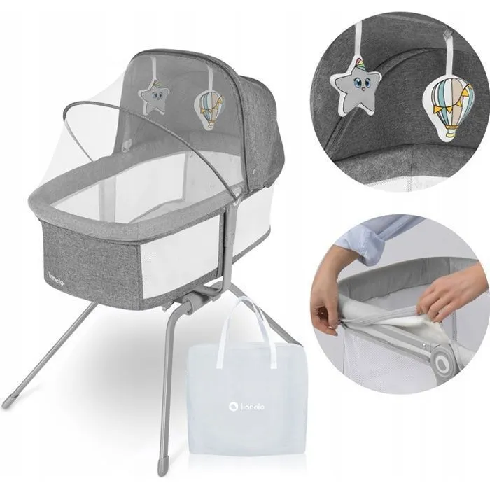Lit Bébé - LIONELO - Malin - 3en1 - Avec matelas - Sac de transport - Gris-0