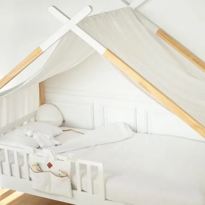 Toile de lit ciel de lit cabane en double gaze pois dorés Blanc à pois or 420 x 140 cm-1