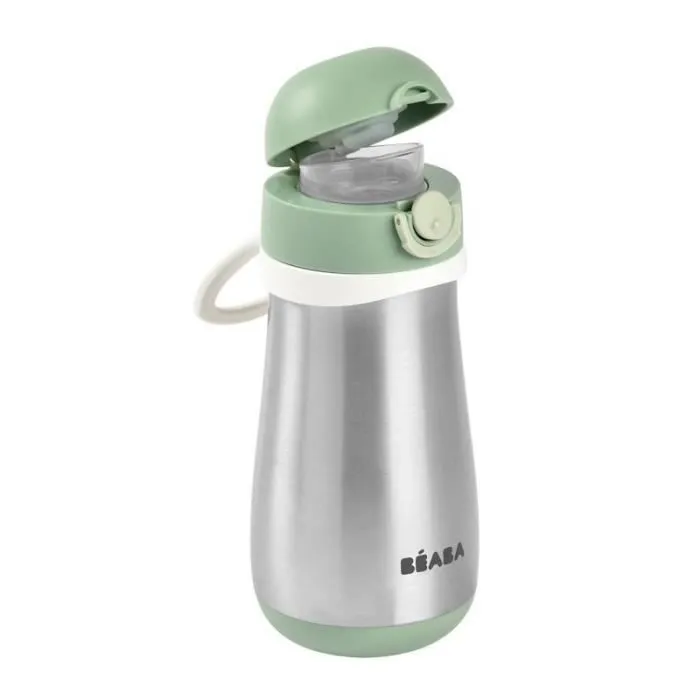 BEABA, Gourde inox 350 ml avec anse, Vert sauge-1