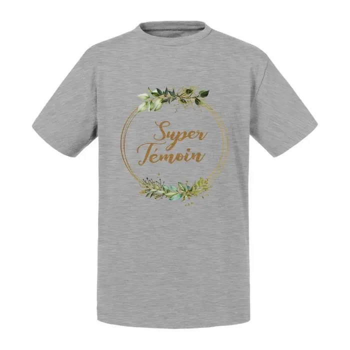T-shirt Enfant Gris Super Témoin Mariage Fiancée Noces Cercle Fleurs-0