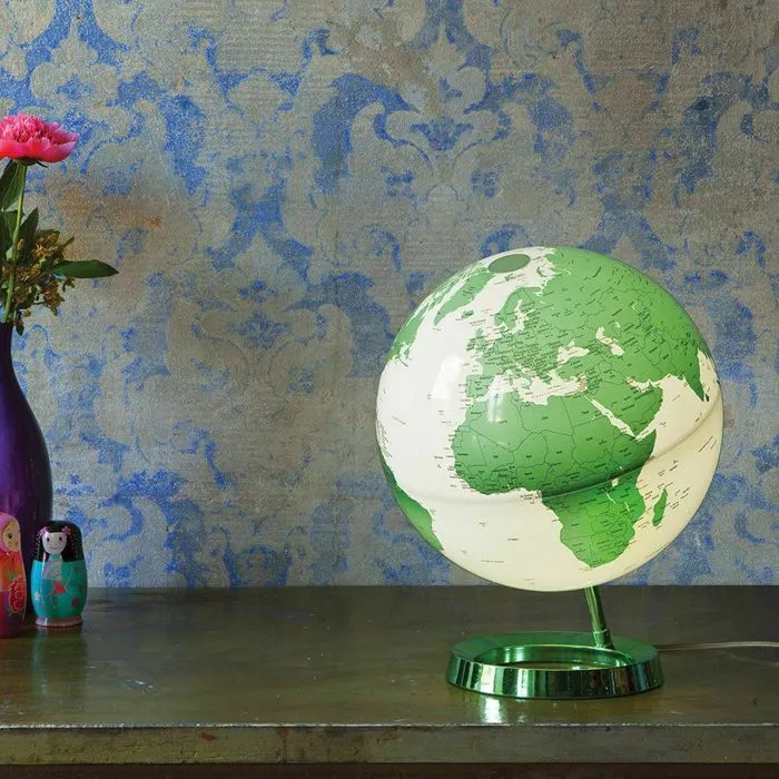 Globe terrestre lumineux design blanc vert électrique sur socle couleur verte-1