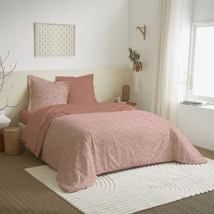 Parure de draps 4 pièces pour lit 160 x 200 cm "Grande largeur" Céleste pêche-0