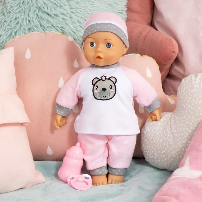 Poupon Bayer design - 93602AA - Poupee bebe, Poupon interactif Qui Parle, Yeux dormeurs, Donne Un Bisou, Rose, Blanc, 36cm-0
