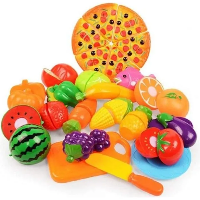 Set de 24pcs d’aliments en jouets ,jouet de cuisine pour enfants Maison Jouet Set Pizza fruit légume-0