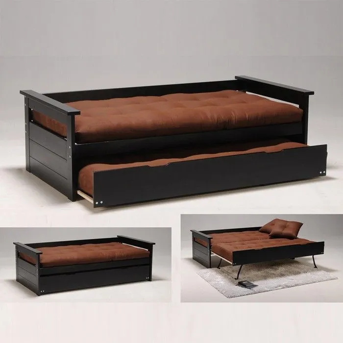 Lit gigogne banquette ALFONSO - DREAMEA - 90x190cm - A lattes - Noir - Avec tiroirs-4