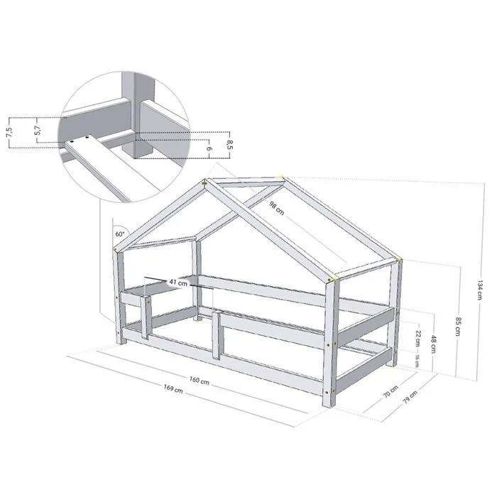 Lit cabane enfant LUCKY 70 x 160 blanc-3