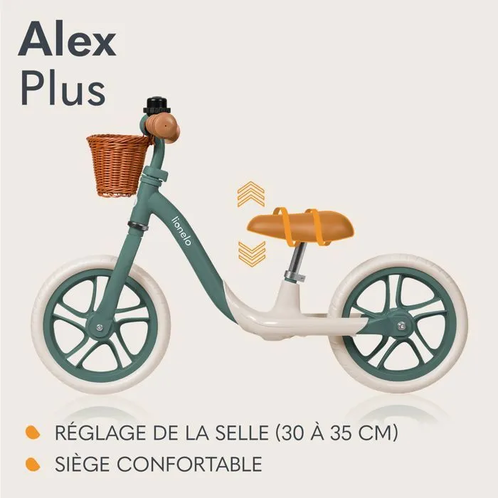 Draisienne - LIONELO Alex Plus - Cadre léger et résistant - Selle confortable - Vert-4