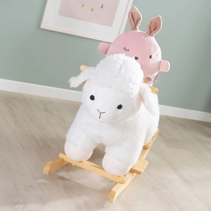 ROBA Agneau à Bascule en Bois et Peluche Douce avec Poignées - Aide à Maîtriser l'Équilibre - dès 18 Mois - Blanc-2