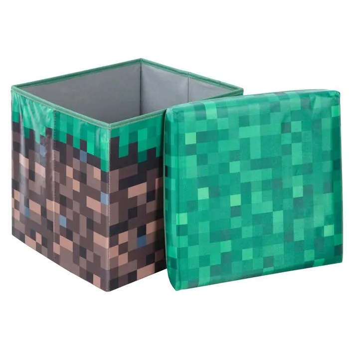 Coffre à Jouet Pliant 2en1 - ROBA - Minecraft – Bloc d'Herbe – 30 x 30 x 30 cm – Rangement et Siège pour Enfants-1