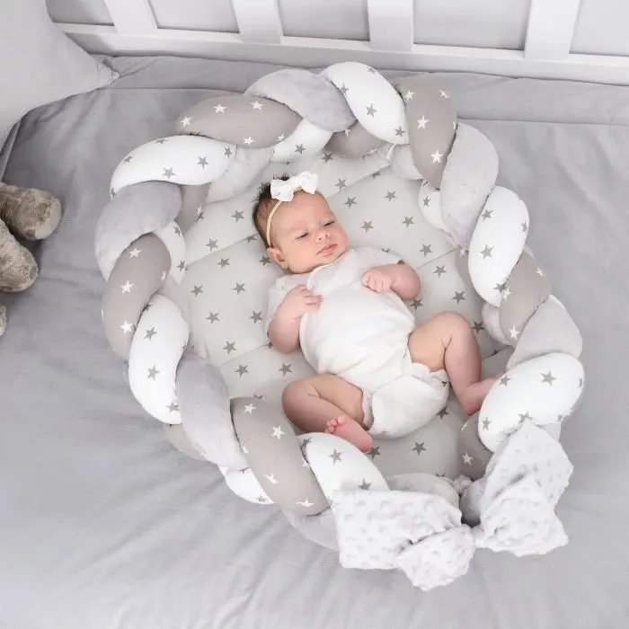 Tapis D'eveil d'enfant nouveau-né nid bébé - Coussin de sol, tresse ensemble pliable nid bébé double face lit bébé 75X45 cm Étoiles-3