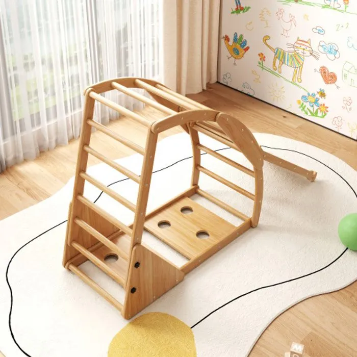 Structure d'escalade en bois multifonctionnelle 8 en 1 - avec toboggan, modules d'escalade, échelle en bois, arches d'escalade-5