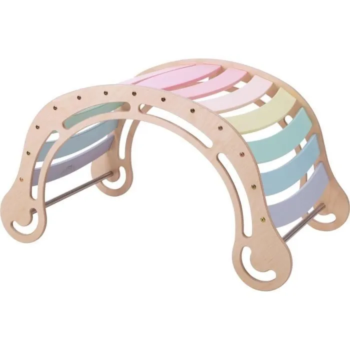 Rocker en bois xxl waldorf avec mur d'escalade pastel - KATEHAA - Pour enfant - Garantie 2 ans - Blanc-3