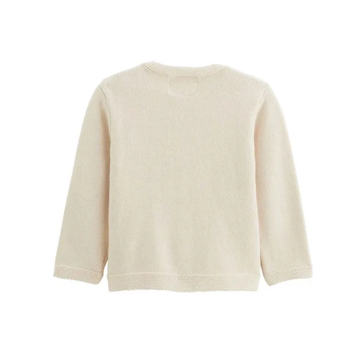 Gilet bébé en tricot - PETIT BEGUIN - Eva - 100% coton - Broderies délicates - Boutons bois-1