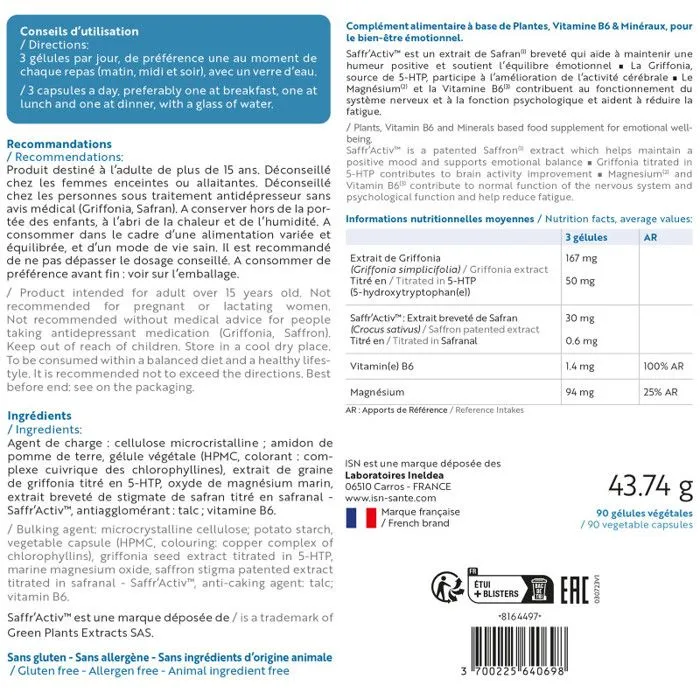 ISN - Euphoryl - Complément alimentaire - Safran et Magnésium Marin - Bon équilibre émotionnel - Vitalité - 90 gélules végétales-1