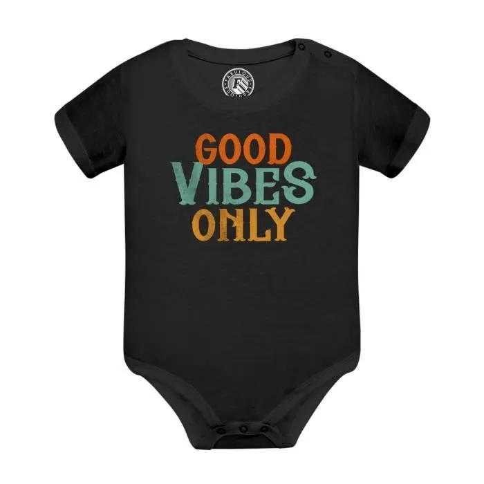 Body Bébé Manche Courte Noir Good Vibes Only Music Funk 70's Vintage Retro Style-0