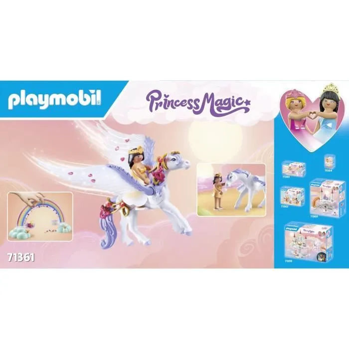 PLAYMOBIL 71361 Cheval ailé à décorer avec princesse, Princess Magic, chevalier et arc-en-ciel, Dès 4 ans-7
