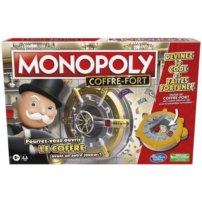 Monopoly Coffre-fort, jeu de plateau pour la famille et les enfants, 2 à 6 joueurs, dès 8 ans, inclut un coffre-fort-0