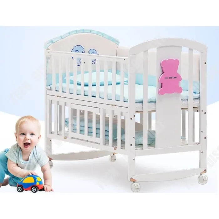TD® Parure de lit de bébé bleu en coton lavable 5 pièces pour berceau couffin chambre enfant nouveau né soins hygiène design bébé-2