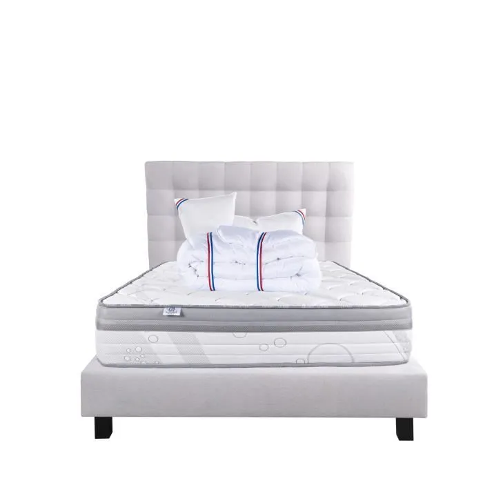 Ensemble matelas ViscoPlus, 26 cm mémoire de forme ferme réversible+sommier gris ep20cm + 2 oreillers+couette+TDL-1