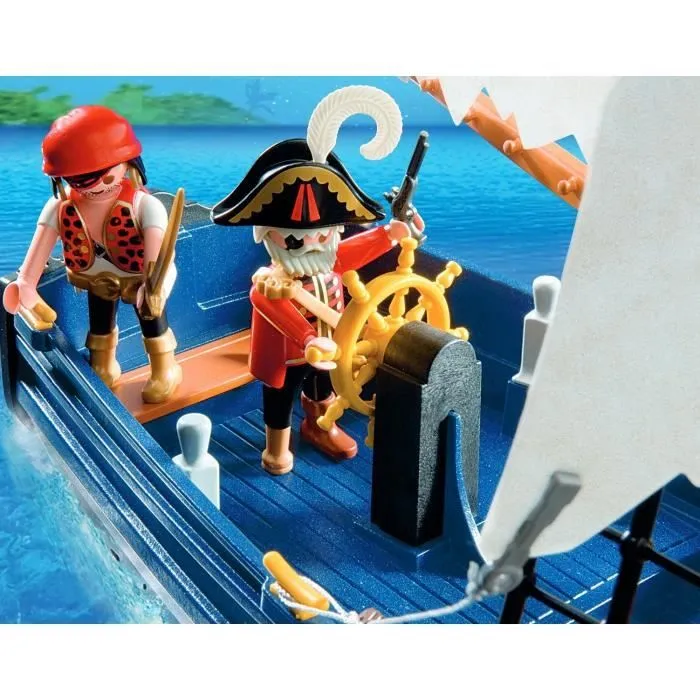 PLAYMOBIL 5810 Chaloupe des pirates, avec canon, Flotte dans l'eau, 3 personnages, 84 pièces, Les pirates, Dès 4 ans-4