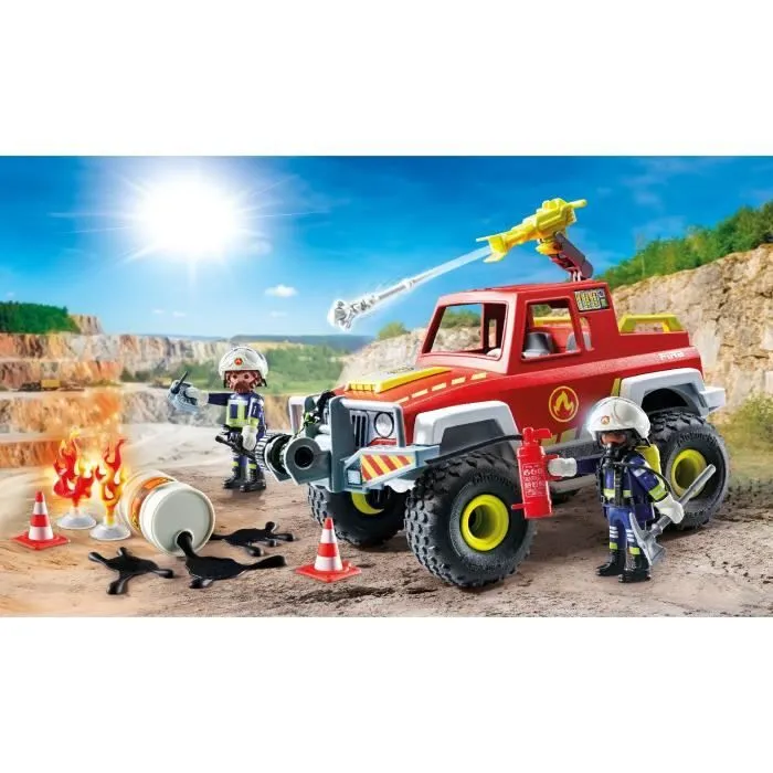PLAYMOBIL 71824 Véhicule de pompiers avec bidon d'essence enflammé, Action Heroes, Les pompiers, 68 pièces, Dès 4 ans-1