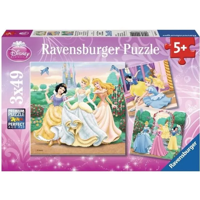 Puzzles 3x49 pièces Disney Princesses, Dès 5 ans, Ravensburger-0