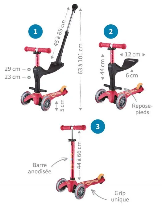 Trottinette évolutive 3 roues - Mini Micro 3en1 Deluxe + Rose-1
