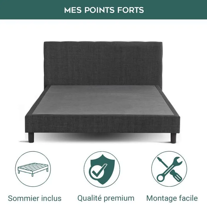 Lit Marquis 160 x 200 by Sampur | Gris foncé | Cadre de Lit : Sommier à Lattes + Tête de Lit Inclus - Design Scandinave et Moderne-1