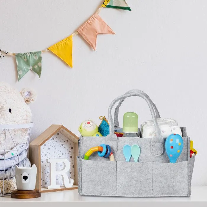 Relaxdays Rangement couches, 11 compartiments, panier langer portable, organiseur chambre bébé, corbeille, gris clair-1