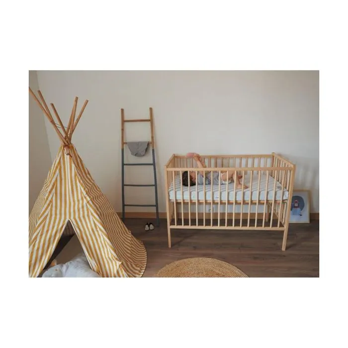 Lit bébé évolutif en bois brut naturel 70x140cm - Combelle - Rémi avec plancher réglable et roulettes-3