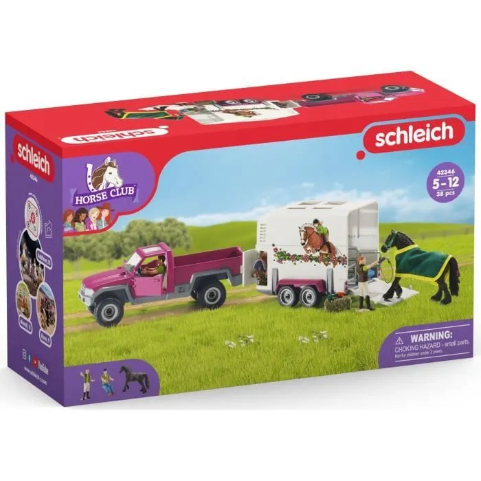 Pick-up avec remorque pour cheval, coffret figurines schleich avec 38 éléments dont 1 cheval inclus, Schleich 42346 Horse Club-2