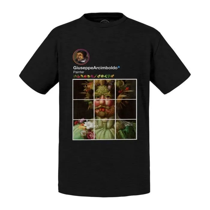 T-shirt Enfant Noir Arcimboldo Réseaux Sociaux Peintre Nature Morte-0