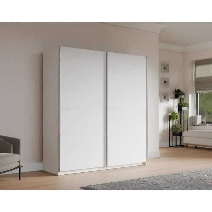 Armoire 2 portes coulissantes - Panneaux de particules - Blanc - L 170,3 x P 61,2 x H 190,5 cm - ULOS-2