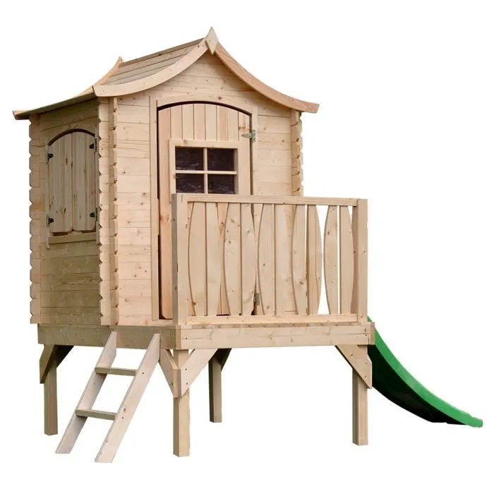 Maisonnette en bois avec toboggan - TIMBELA M550A - 175x146xH212cm/1.1m2-2