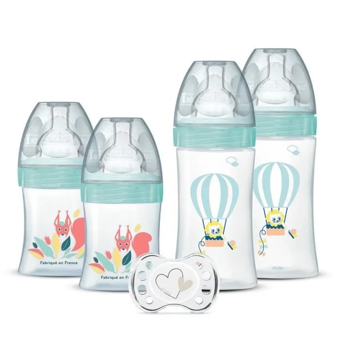 DODIE Lot de 4 biberons naissance Tétine Plate Anti-Colique (2x150mL et 2x270mL), + une sucette naissance-0