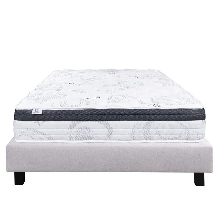 Ensemble Matelas 140x200 cm, Sleeplux, 26 cm, mousse mémoire de forme, ferme, face été/hiver + sommier gris ep20cm-1