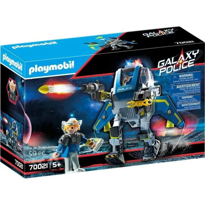 PLAYMOBIL - Galaxy Police - Robot et policier de l'espace avec gyrophare et lance-missiles-0
