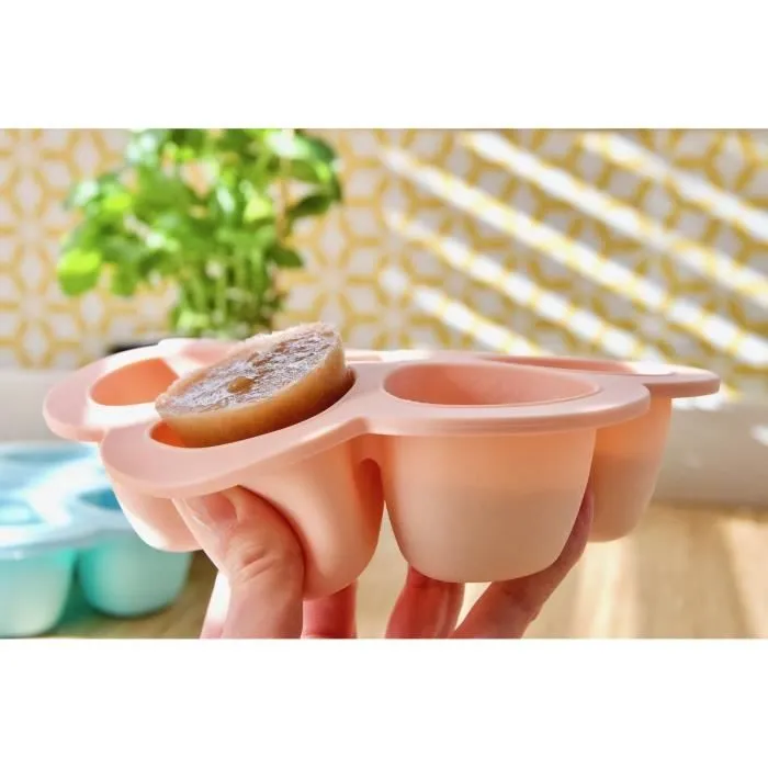 BEABA Multiportions en silicone de qualité premium, résistance thermique, couvercle hermétique, Fabriqué en Italie, 6x150 ml rose-3