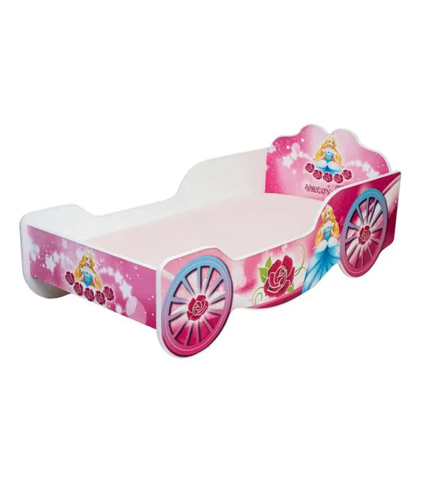 Lit enfant fille Calèche de Princesse avec matelas et sommier inclus - 140 cm x 70 cm-0