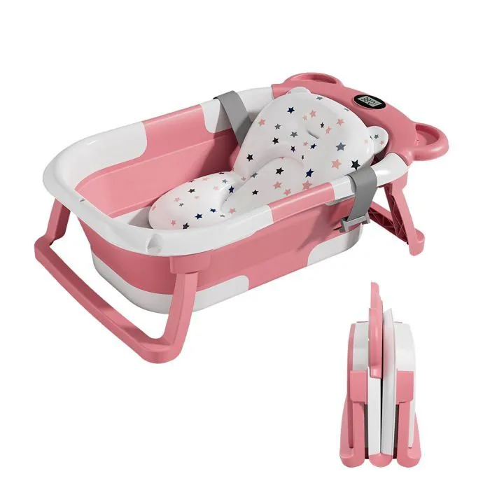 Baignoire bébé pliable - Thermomètre et coussin inclus - BEAR - Pink | SUPERBE BEBE-0