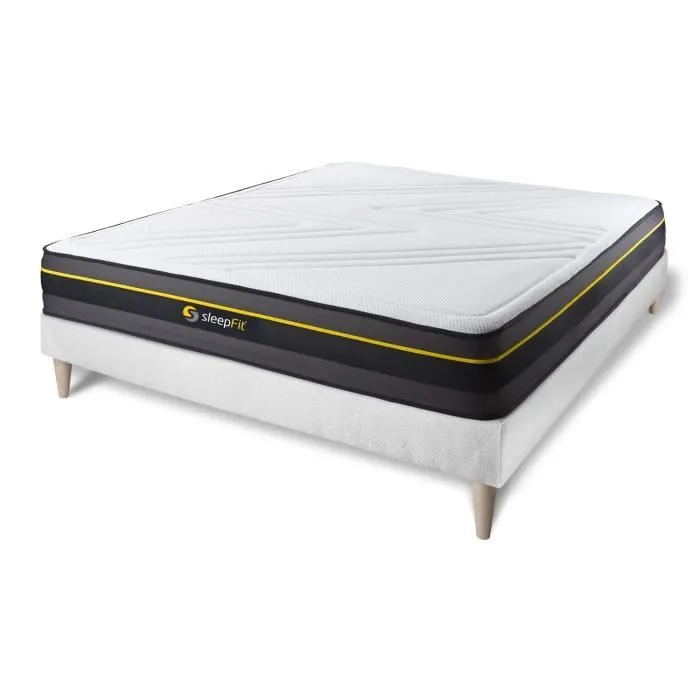 Ensemble matelas + sommier - ACTIVE - 140x200 cm - Blanc - HR - Accueil enveloppant - Ferme-1