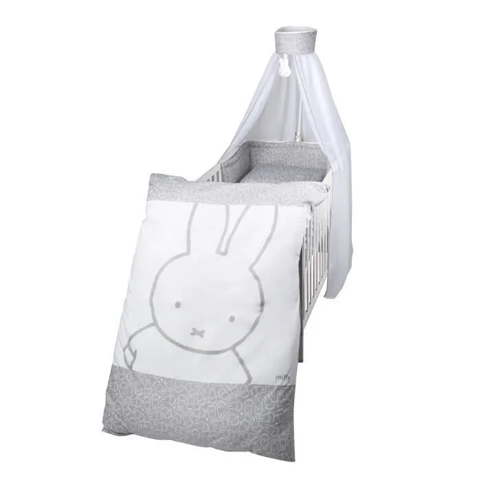 ROBA Parure de Lit Bébé "miffy®" 4 pcs : Housse de couette + Taie d'oreiller + Ciel et Tour de lit-0