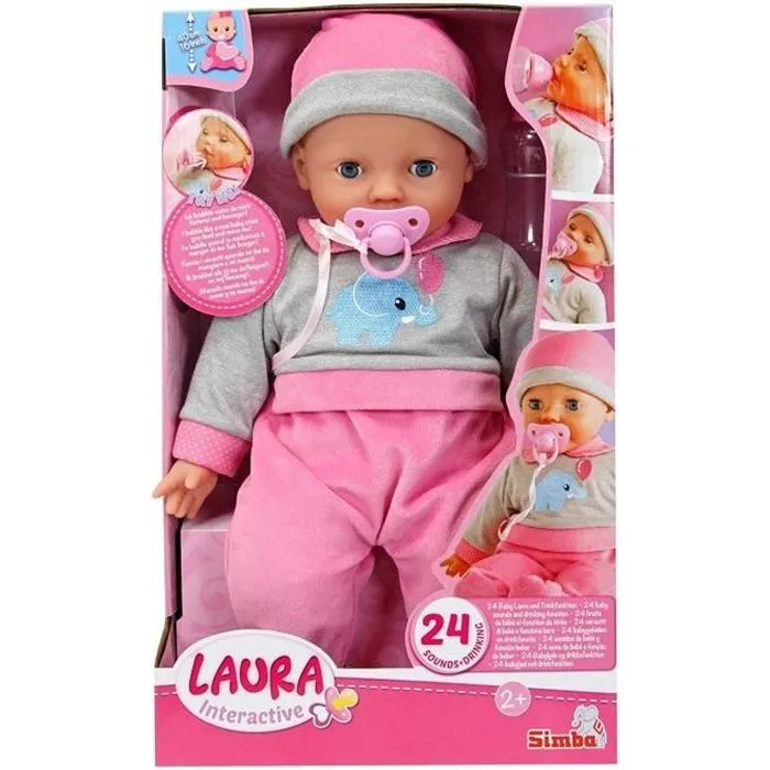 Poupée interactive - SIMBA - Laura - 40 cm - 24 sons - Sucette et bouteille-0